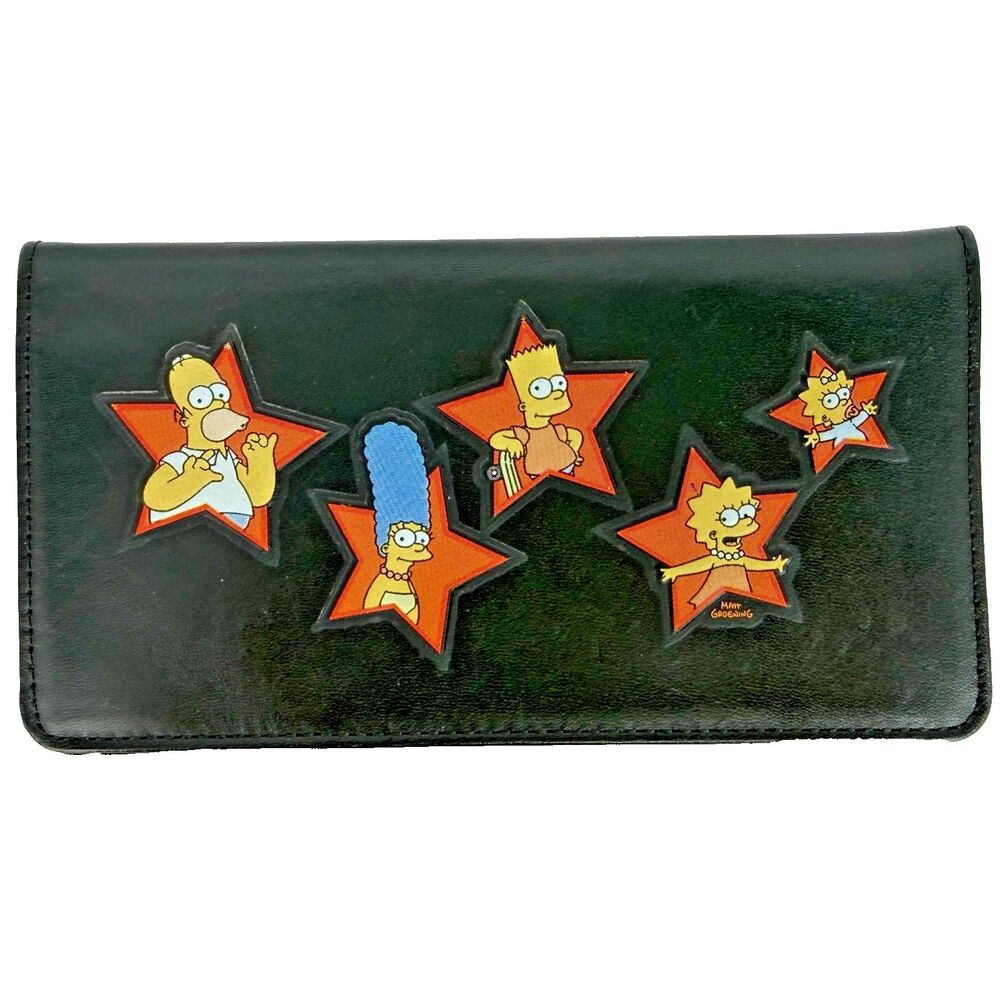 Vintage The Simpsons 2002 FOX Black Leather Checkbook Cover Wallet Matt Groening